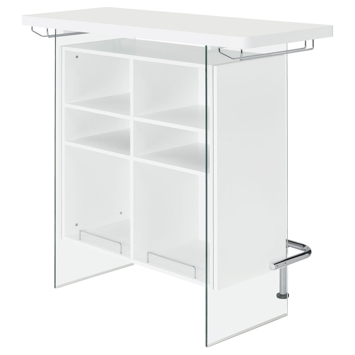 Acosta Rectangular Bar Unit with Footrest and Glass Side Panels (White)