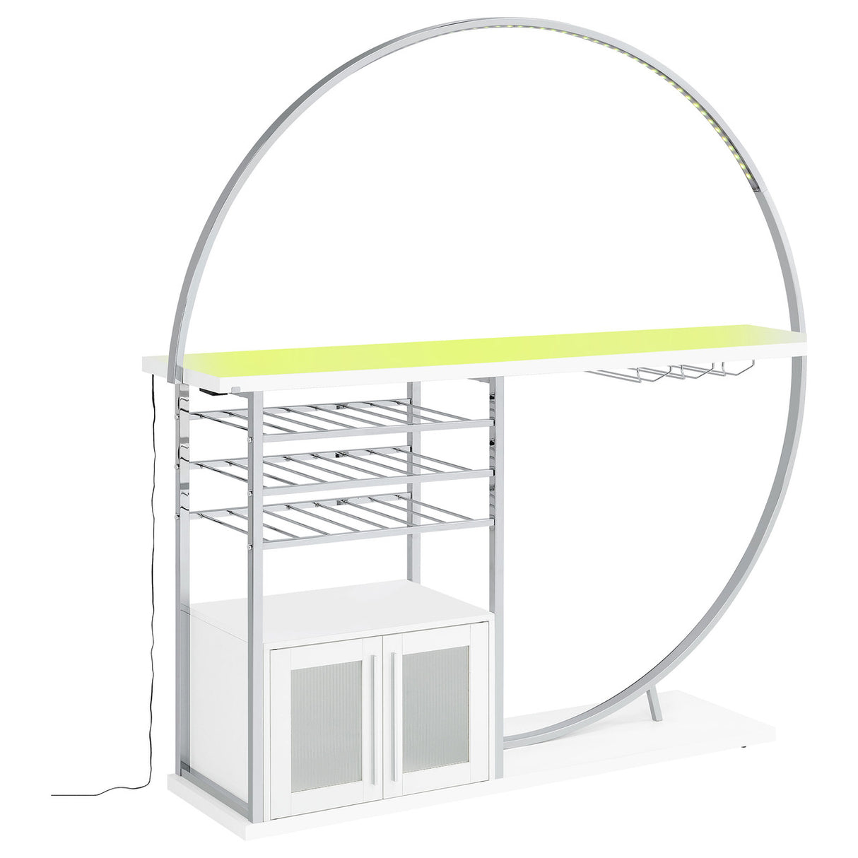 Risley 2-door Circular LED Home Bar with Wine Storage White High Gloss