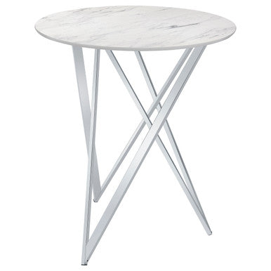 Bexter Faux Marble Round Top Bar Table White and Chrome