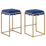 Nadia Square Padded Seat Counter Height Stool (Set of 2) Blue and Gold