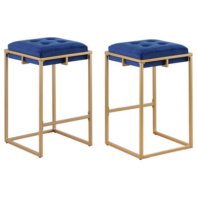 Nadia Square Padded Seat Counter Height Stool (Set of 2) Blue and Gold