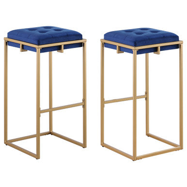 Nadia Square Padded Seat Bar Stool (Set of 2) Blue and Gold