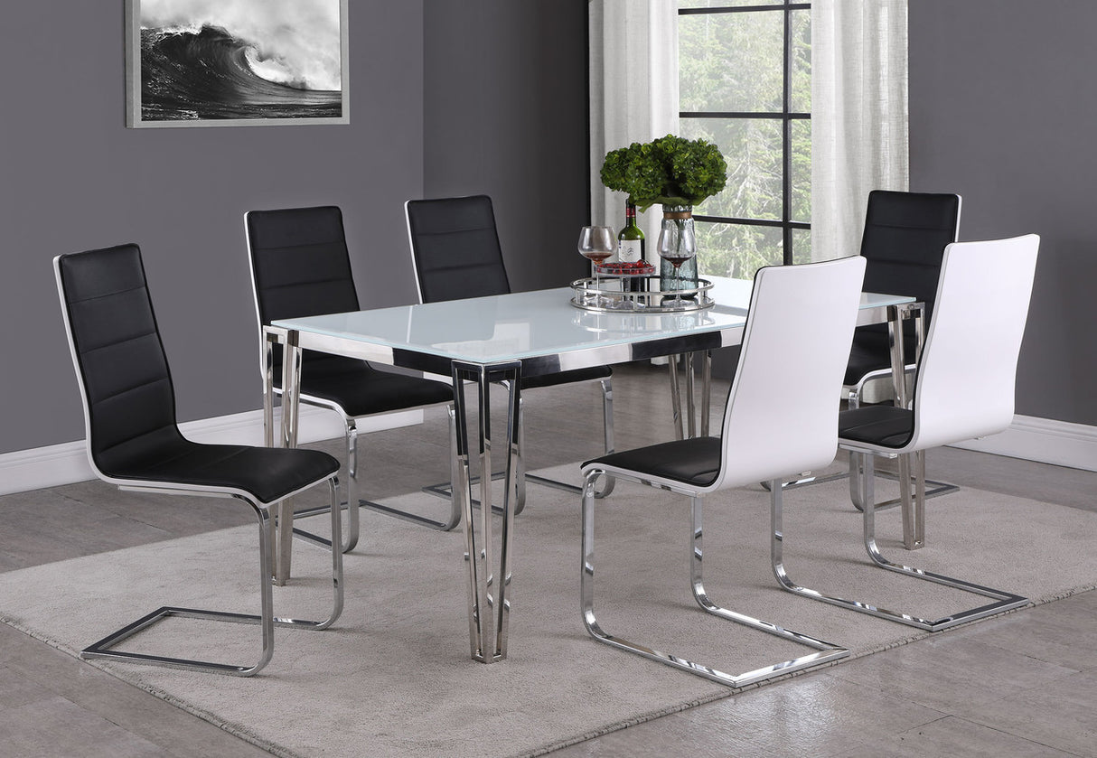 Pauline Rectangular Dining Table with Metal Leg White and Chrome