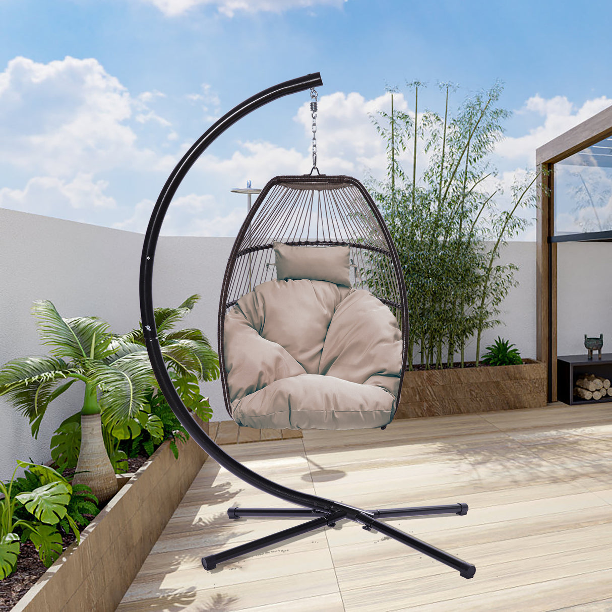 Outdoor Patio Wicker Folding Hanging Chair