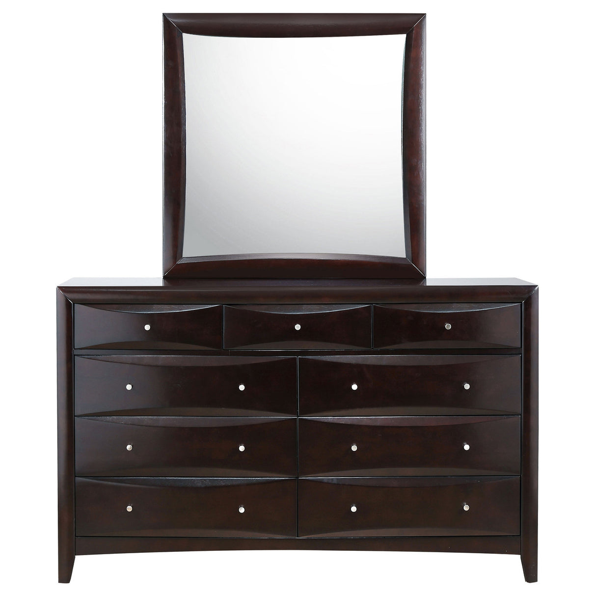 Phoenix 9-drawer Dresser with Mirror Deep Cappuccino