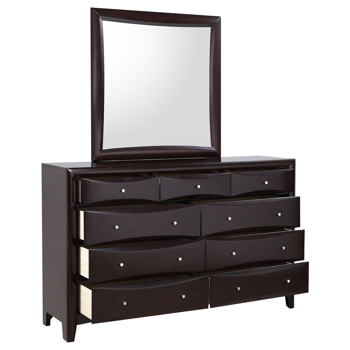 Phoenix 9-drawer Dresser with Mirror Deep Cappuccino