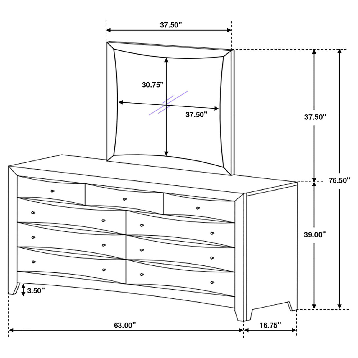 Phoenix 9-drawer Dresser with Mirror Deep Cappuccino