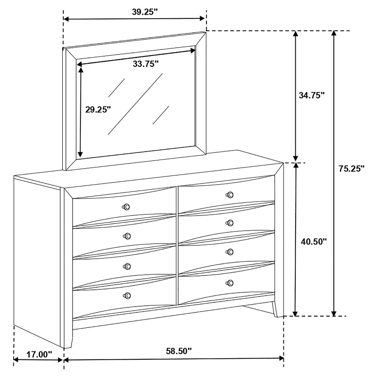 Briana Rectangular 8-drawer Dresser with Mirror Black