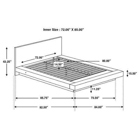 Jessica California King Platform Bed with Rail Seating Cappuccino