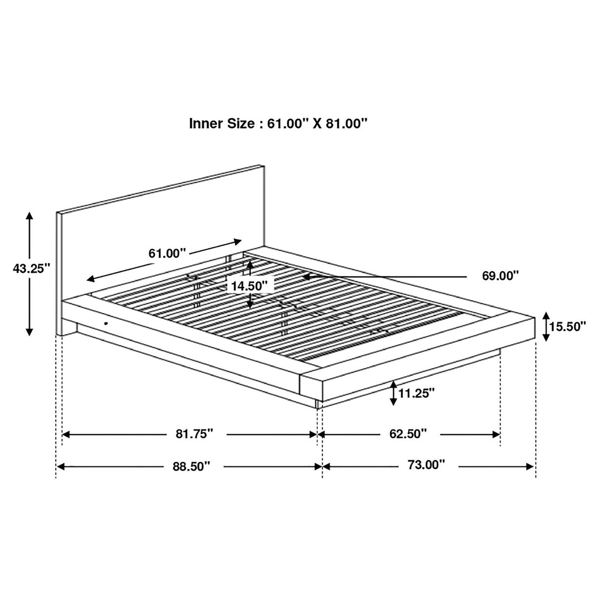 Jessica Queen Platform Bed with Rail Seating Cappuccino