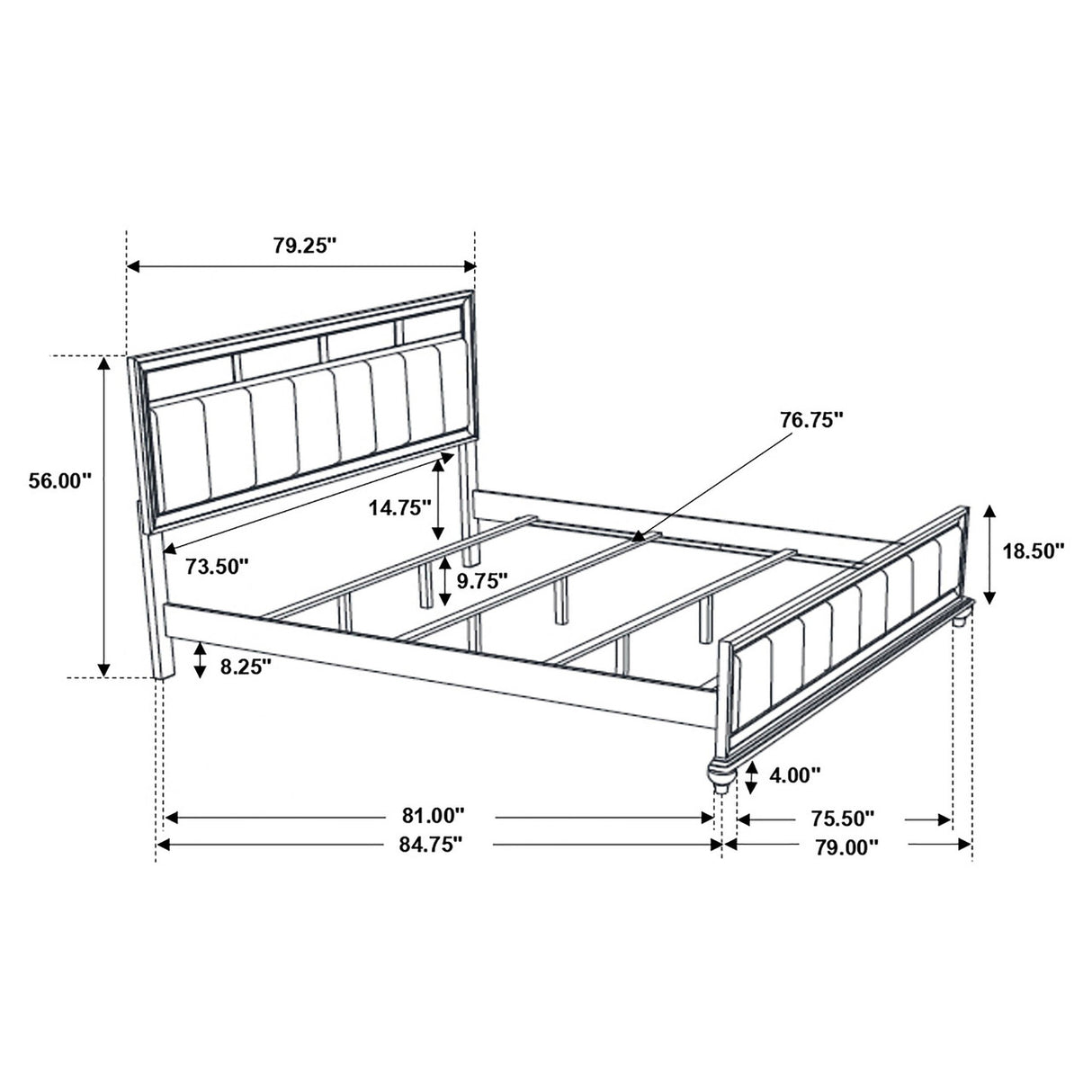 Barzini Eastern King Upholstered Bed Black and Grey