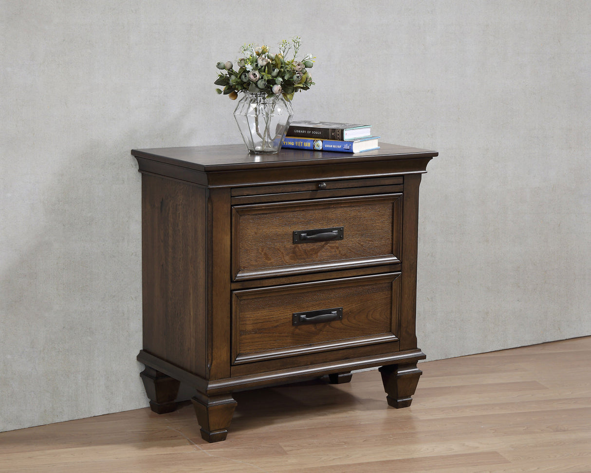 Franco 2-drawer Nightstand with Pull Out Tray Burnished Oak