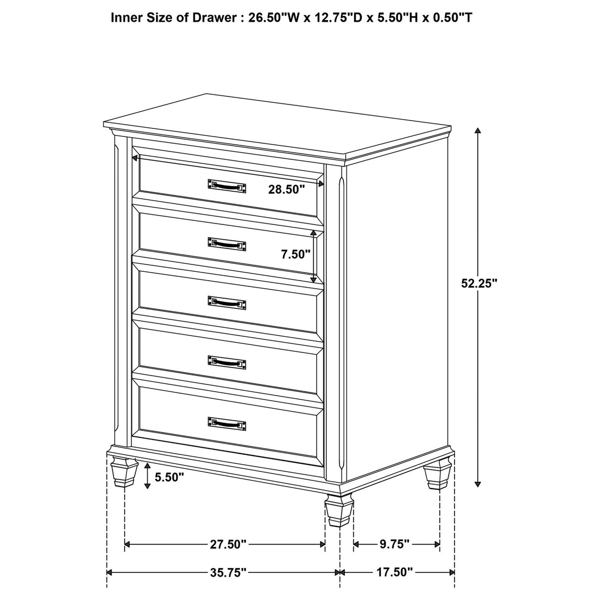 Franco 5-drawer Chest Burnished Oak