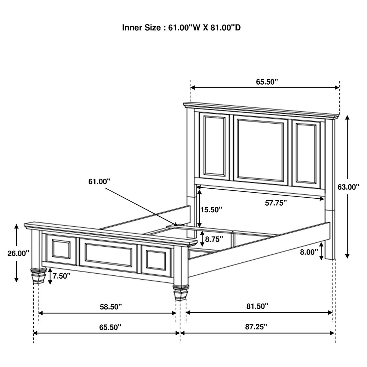 Sandy Beach Queen Panel Bed with High Headboard Cream White