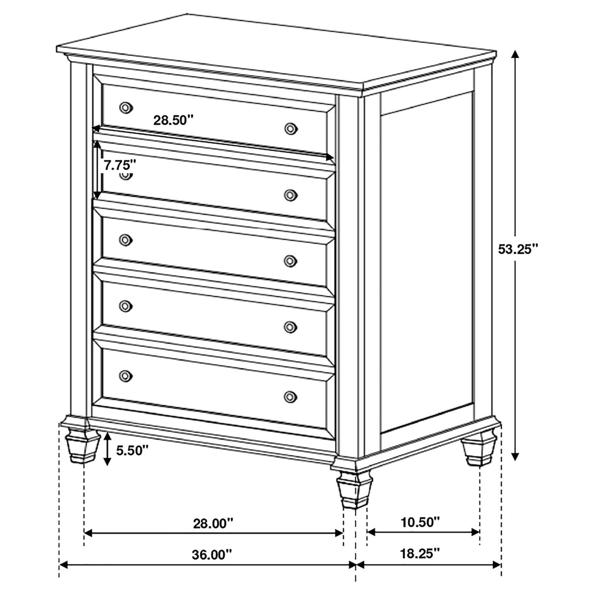 Sandy Beach 5-drawer Rectangular Chest Cream White