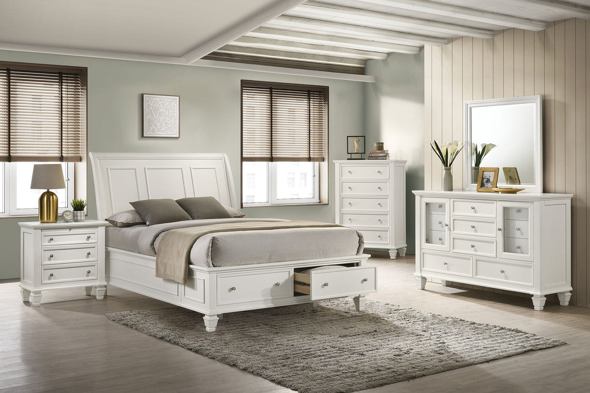 Sandy Beach Queen Storage Sleigh Bed Cream White