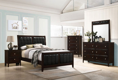 Carlton 4-piece Full Upholstered Bedroom Set Cappuccino and Black