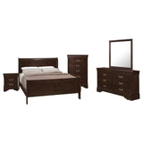 Louis Philippe Traditional Warm Brown Full Five-Piece Bedroom Set