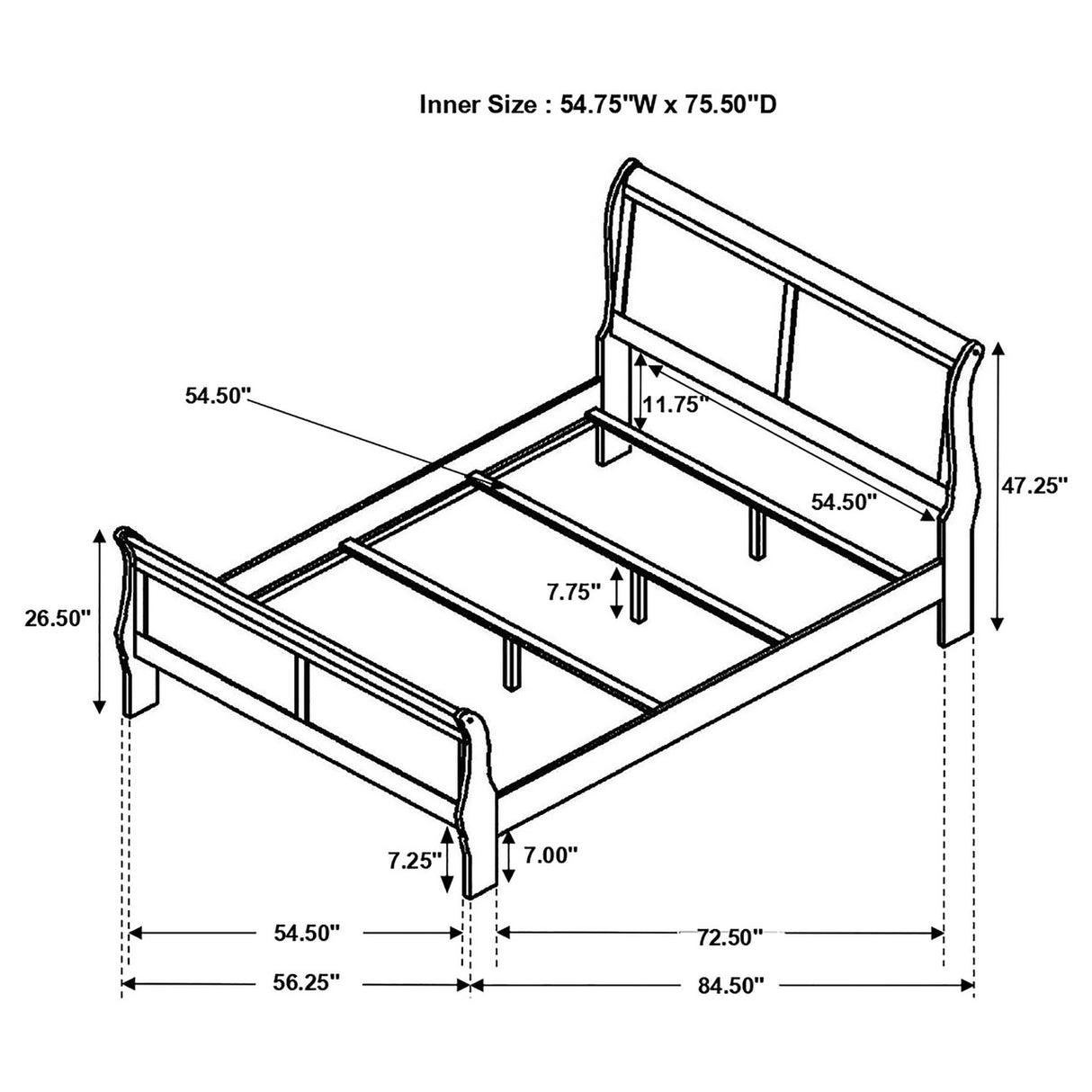 Louis Philippe Full Panel Sleigh Bed Cappuccino