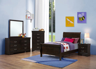 Louis Philippe Traditional Cappuccino Twin Four-Piece Bedroom Set