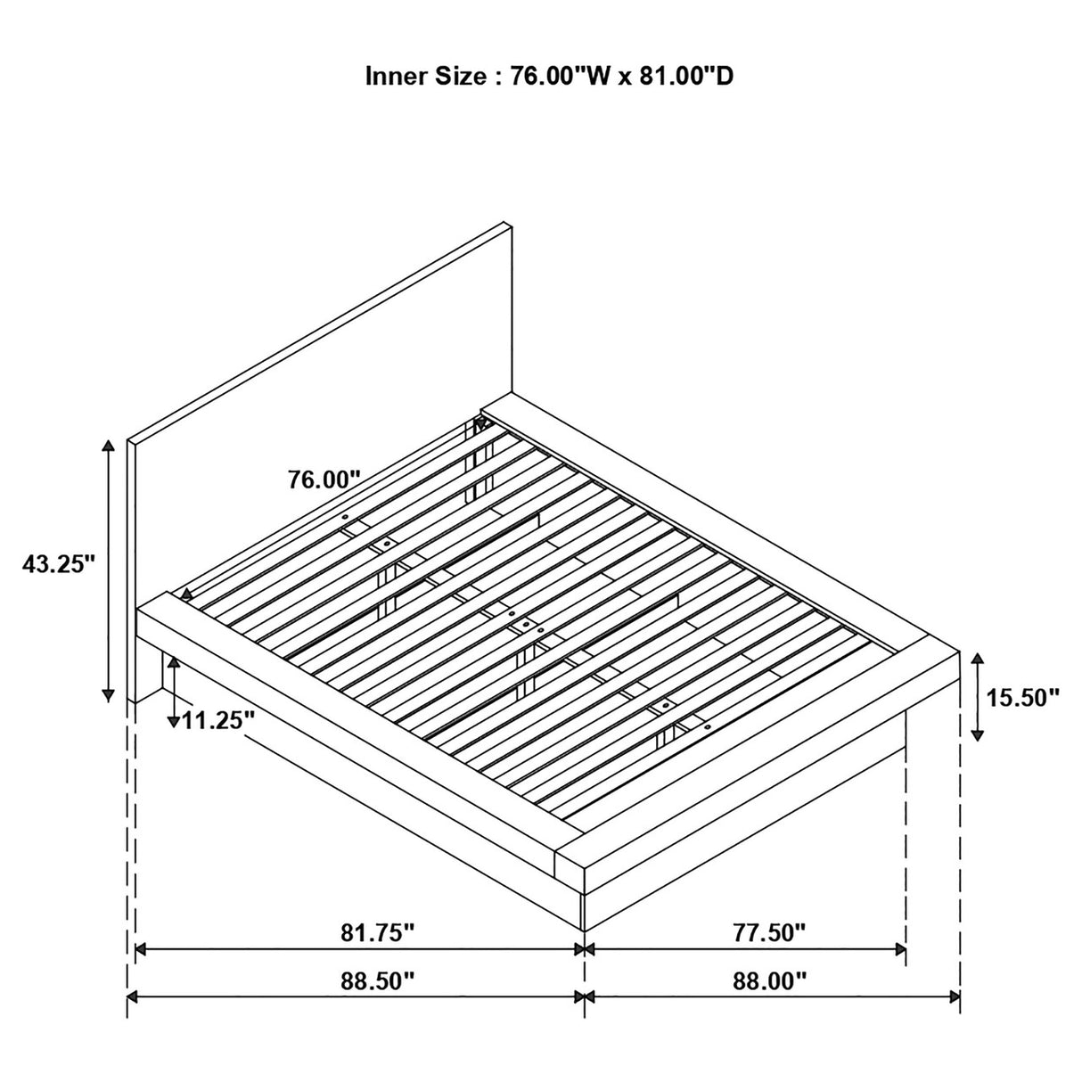 Jessica Eastern King Platform Bed with Rail Seating White