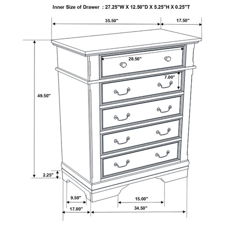 Cambridge 5-drawer Rectangular Chest Cappuccino