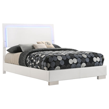 Felicity Full Panel Bed with LED Lighting Glossy White