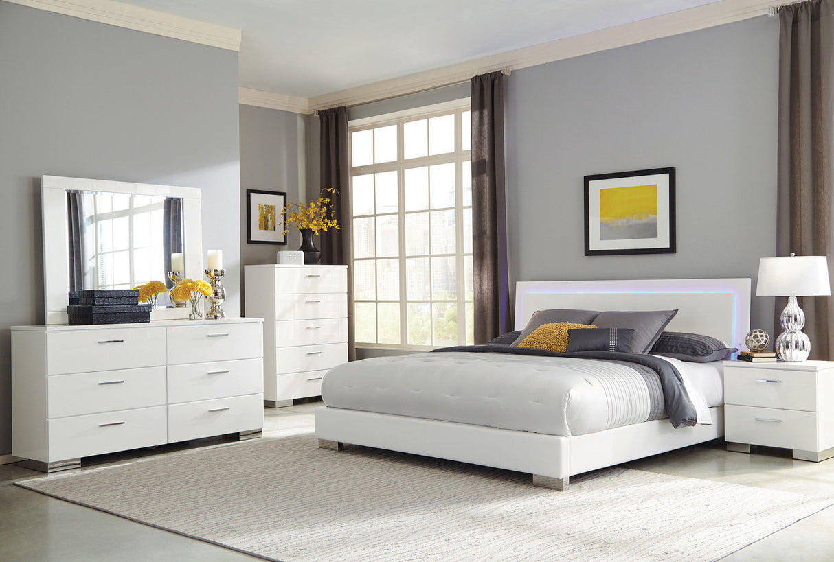 Felicity 6-piece Queen Bedroom Set with LED Headboard Glossy White