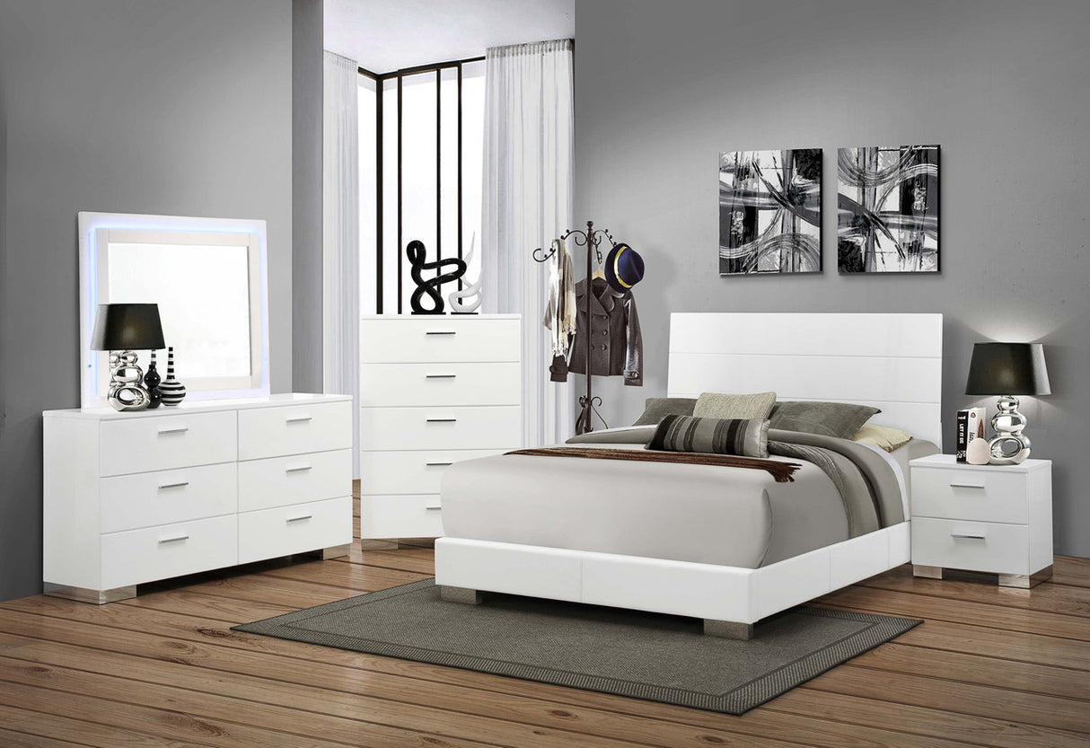 Felicity 5-piece Queen Bedroom Set with LED Mirror Glossy White