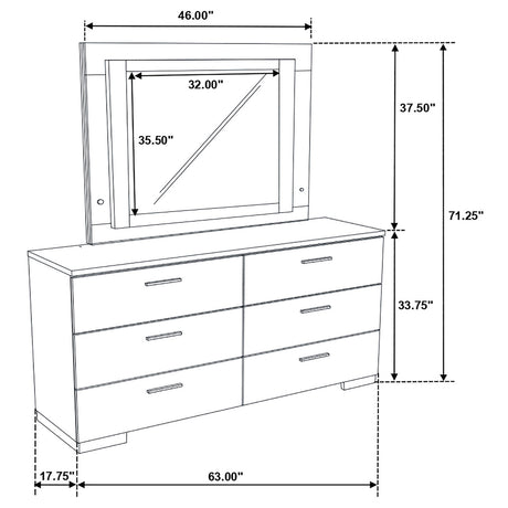 Felicity 6-drawer Dresser with LED Mirror Glossy White