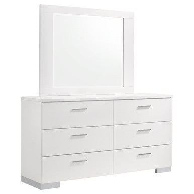 Felicity 6-drawer Dresser with Mirror Glossy White