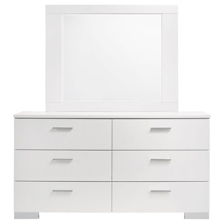 Felicity 6-drawer Dresser with Mirror Glossy White