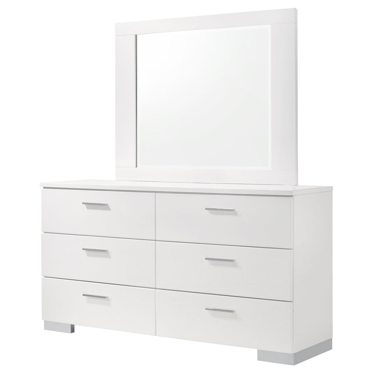 Felicity 6-drawer Dresser with Mirror Glossy White