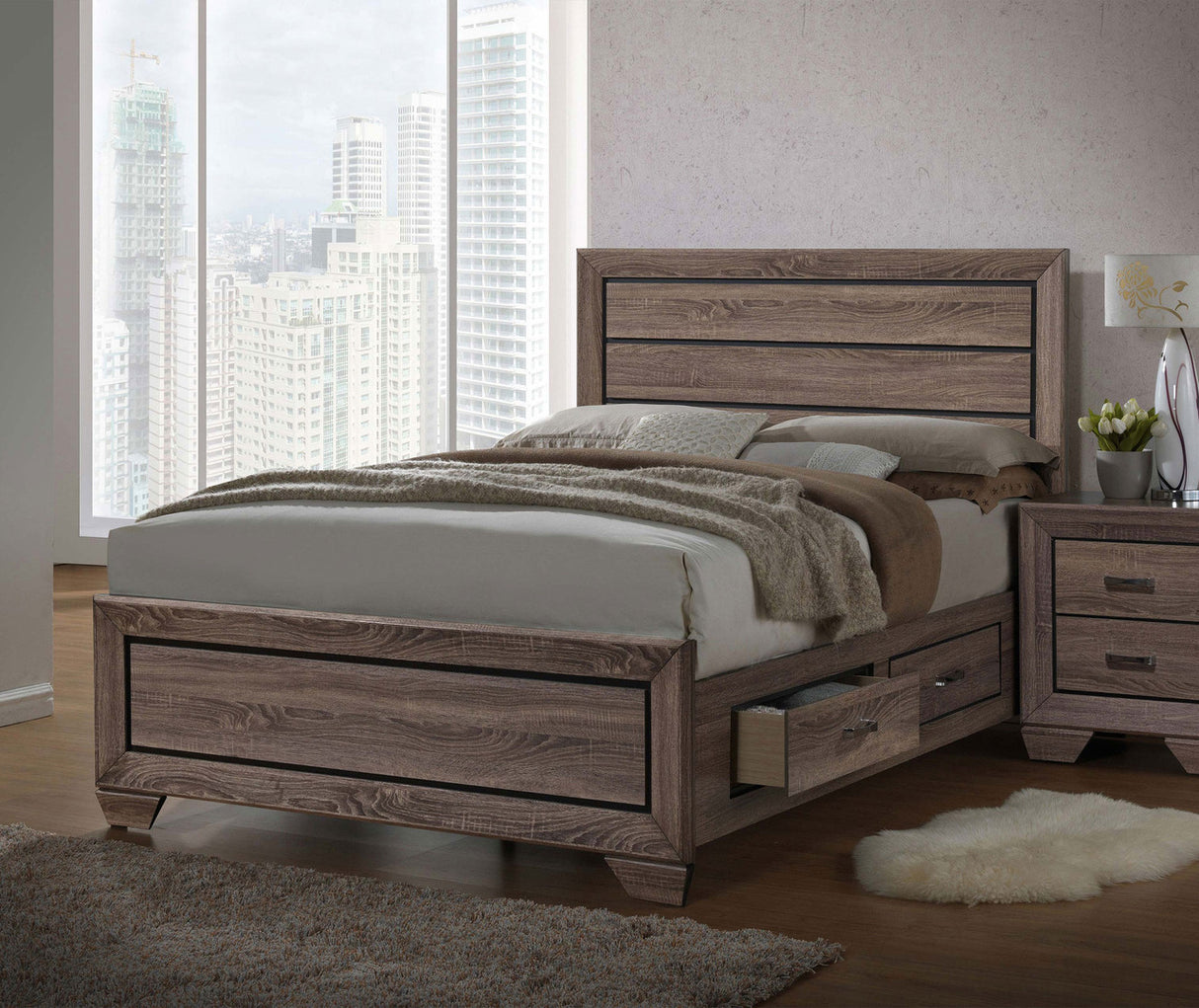 Kauffman Eastern King Storage Bed Washed Taupe