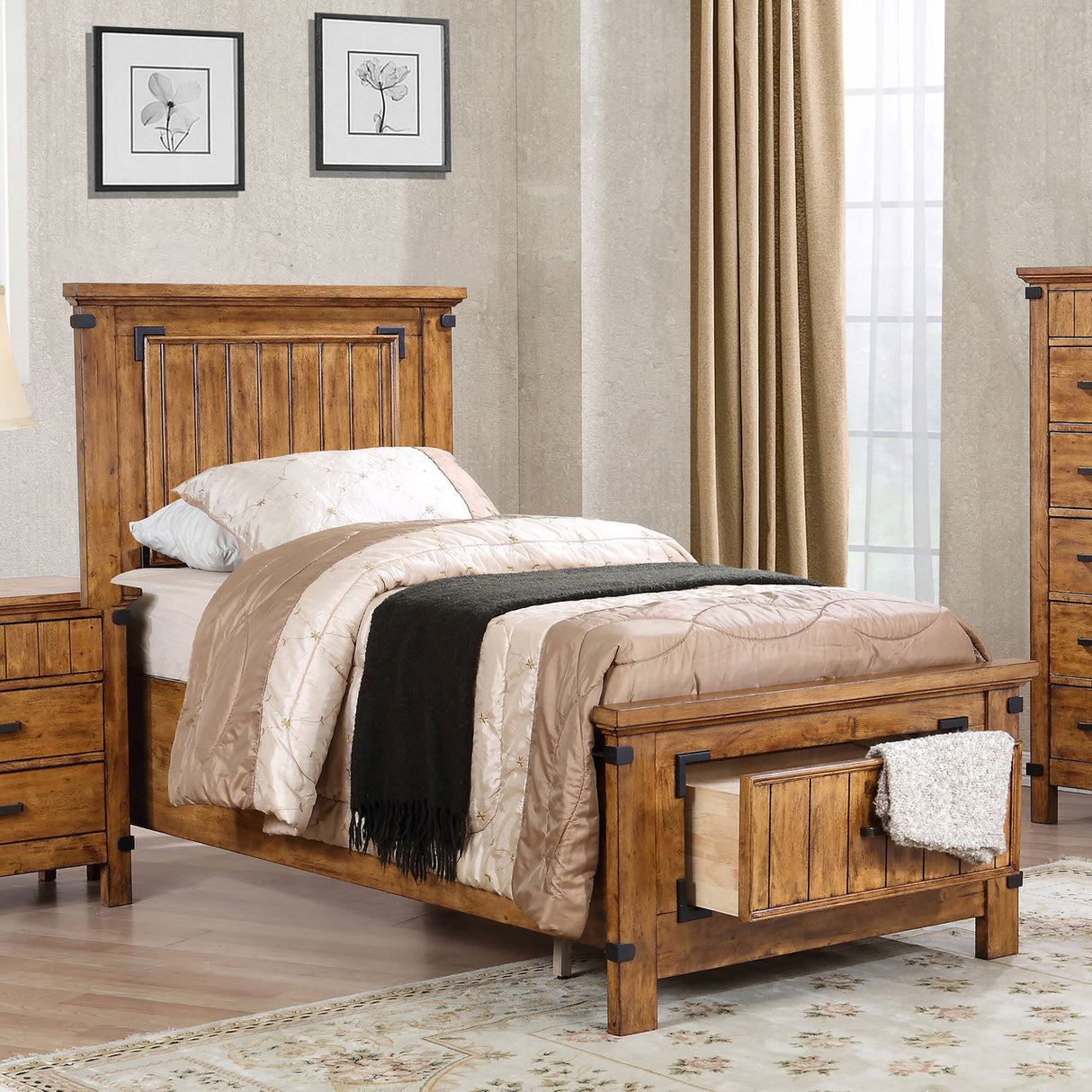 Brenner Twin Storage Bed Rustic Honey