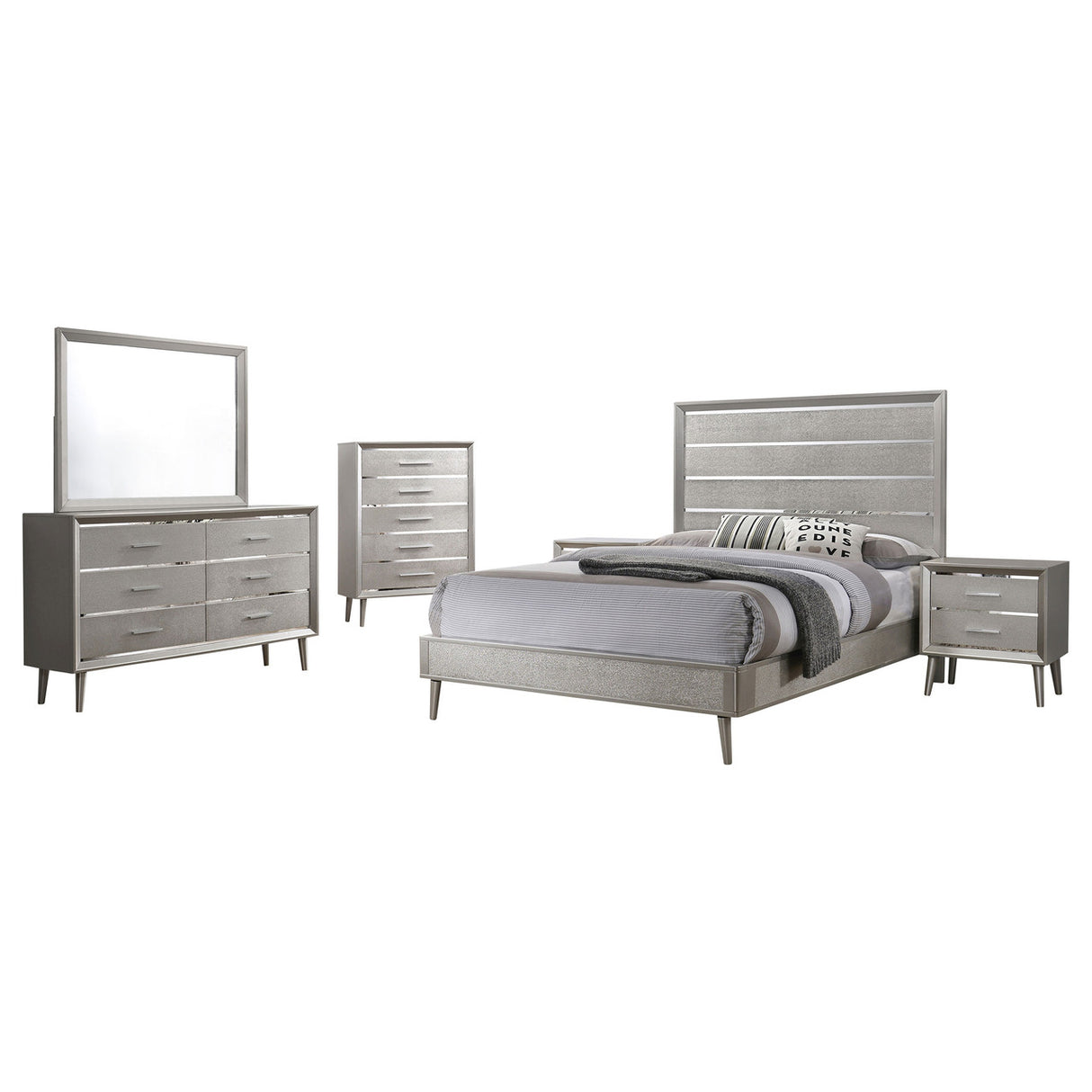 Ramon 5-piece Eastern King Panel Bedroom Set Metallic Sterling