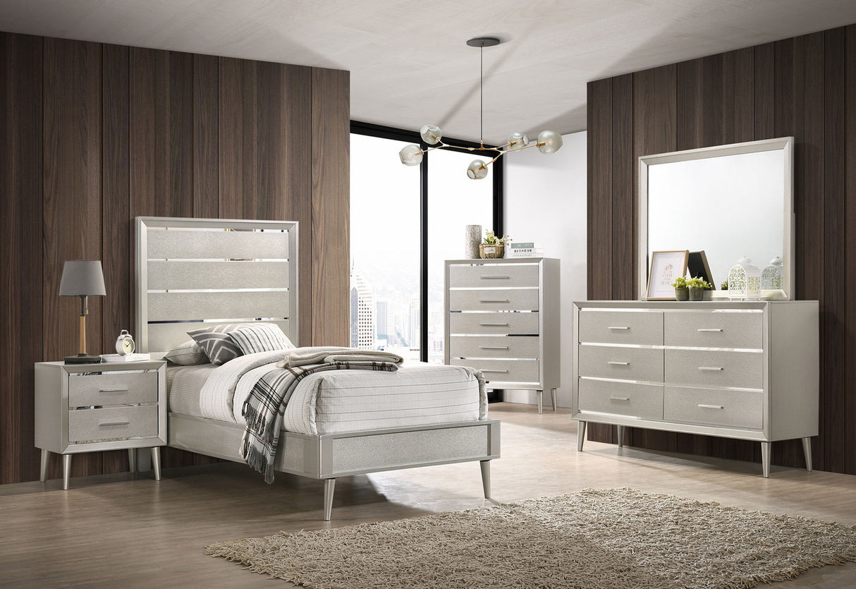 Ramon 5-piece Twin Panel Bedroom Set Metallic Sterling