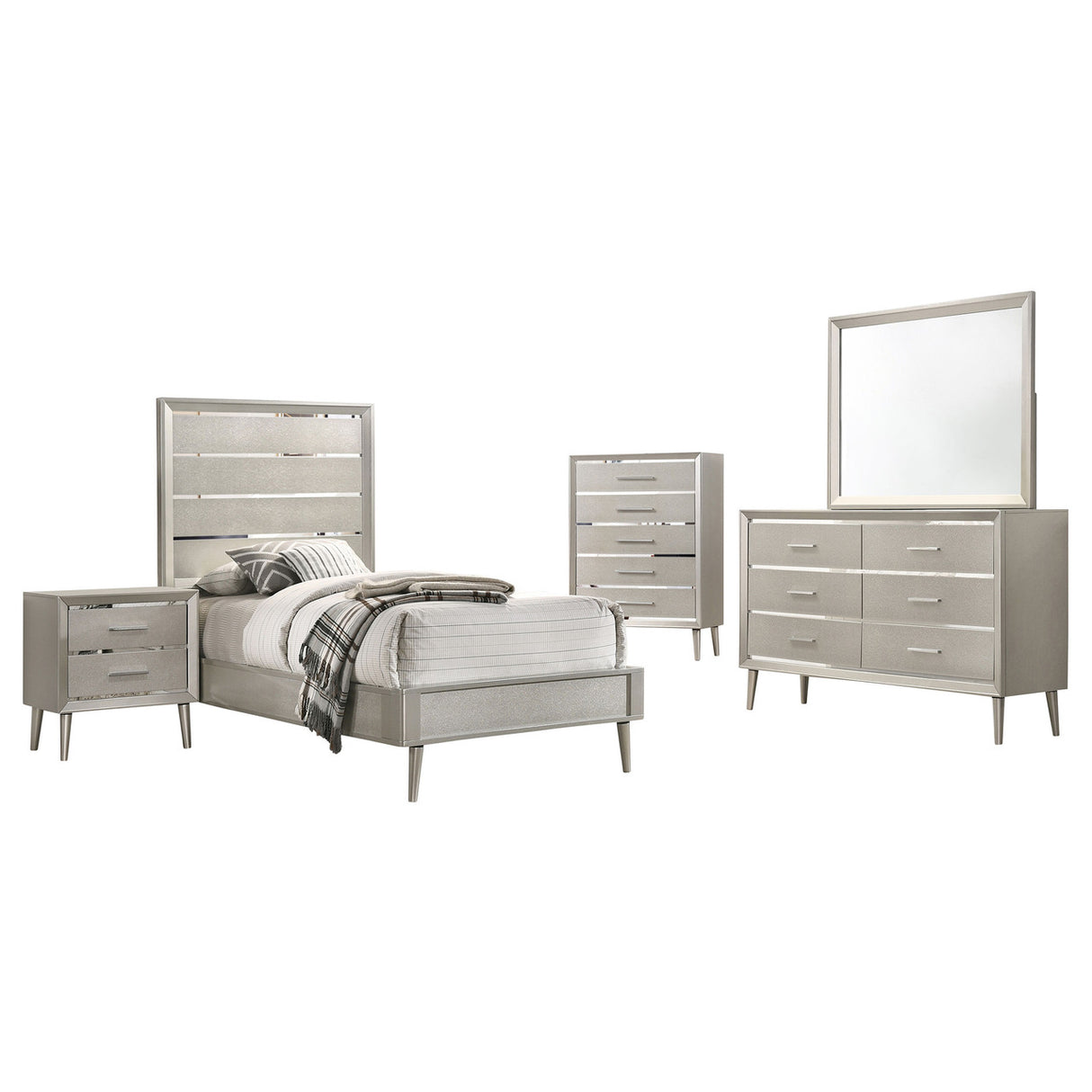 Ramon 5-piece Twin Panel Bedroom Set Metallic Sterling