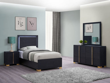 Marceline 4-piece Twin Bedroom Set with LED Headboard Black