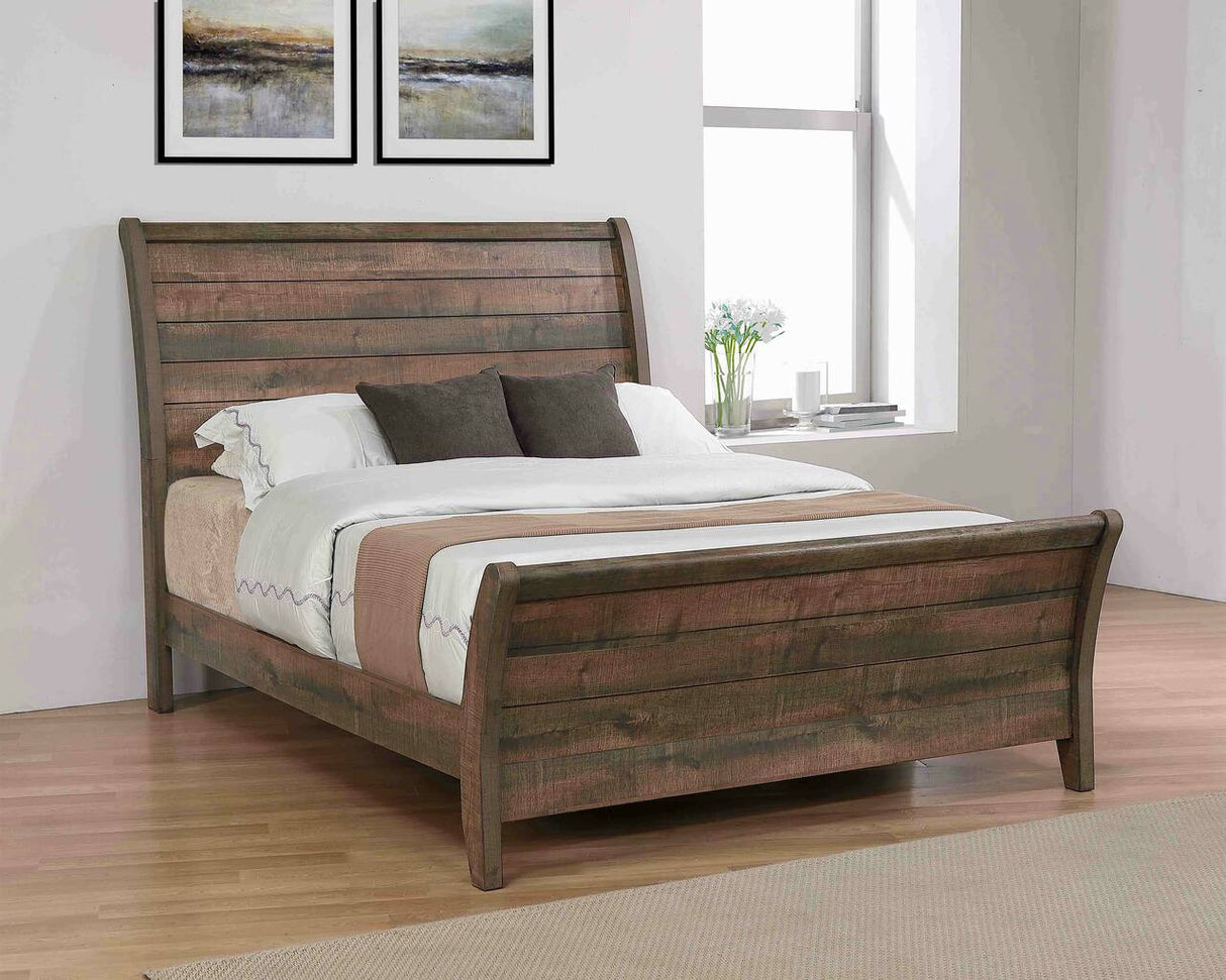 Coaster Frederick Eastern King Sleigh Panel Bed Weathered Oak