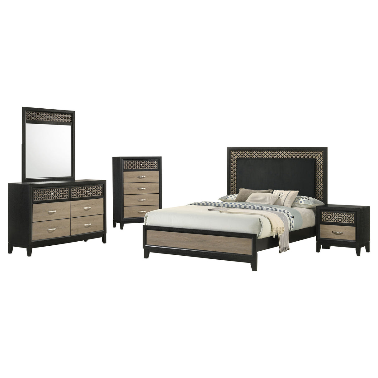 Valencia 5-piece Queen Bedroom Set Light Brown and Black