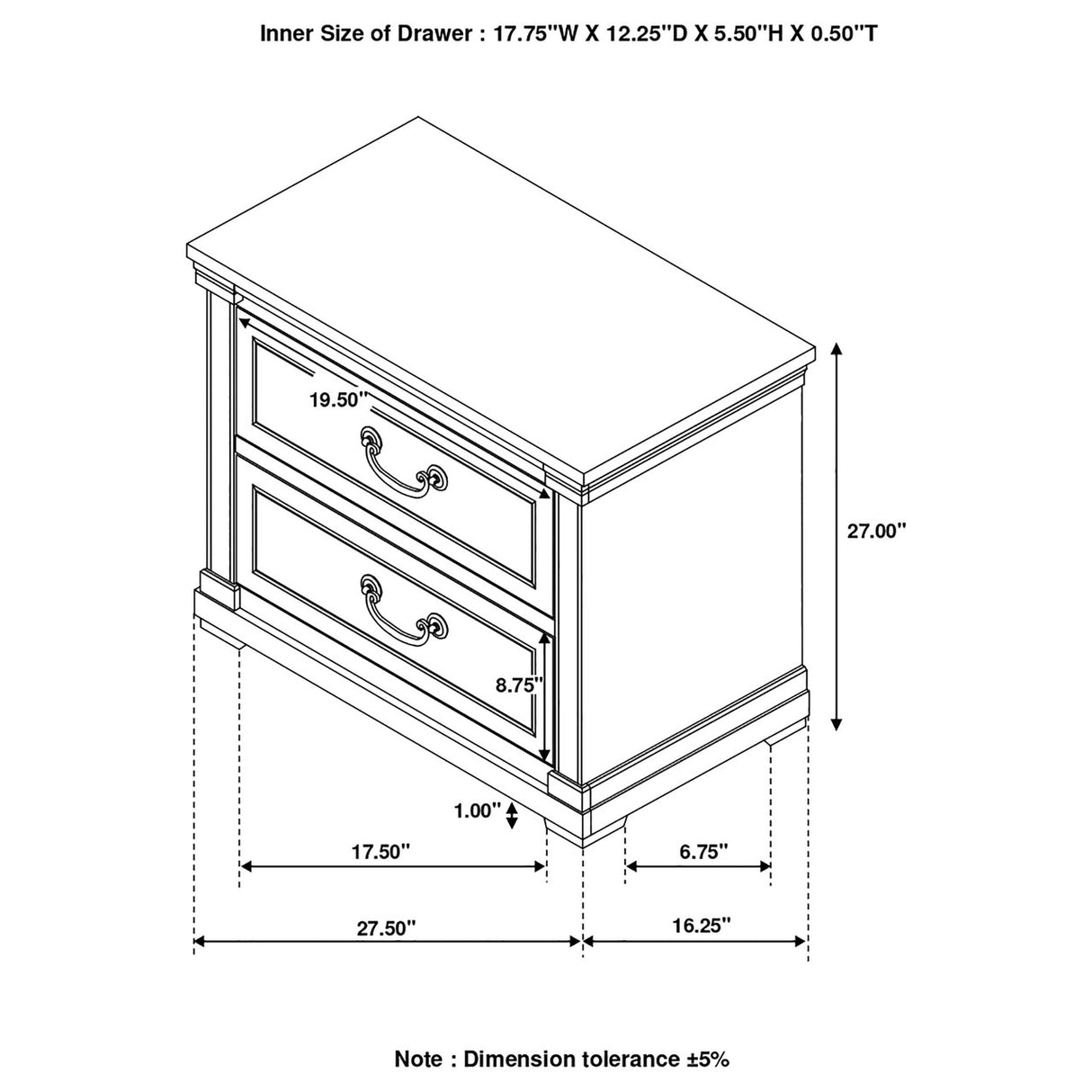 Hillcrest 2-drawer Nightstand Dark Rum and White