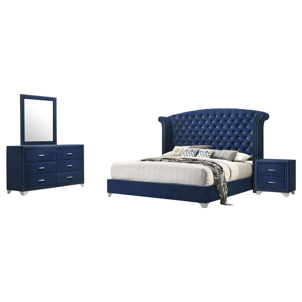 Melody 4-piece Eastern King Tufted Upholstered Bedroom Set Pacific Blue