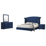 Melody 4-piece California King Tufted Upholstered Bedroom Set Pacific Blue