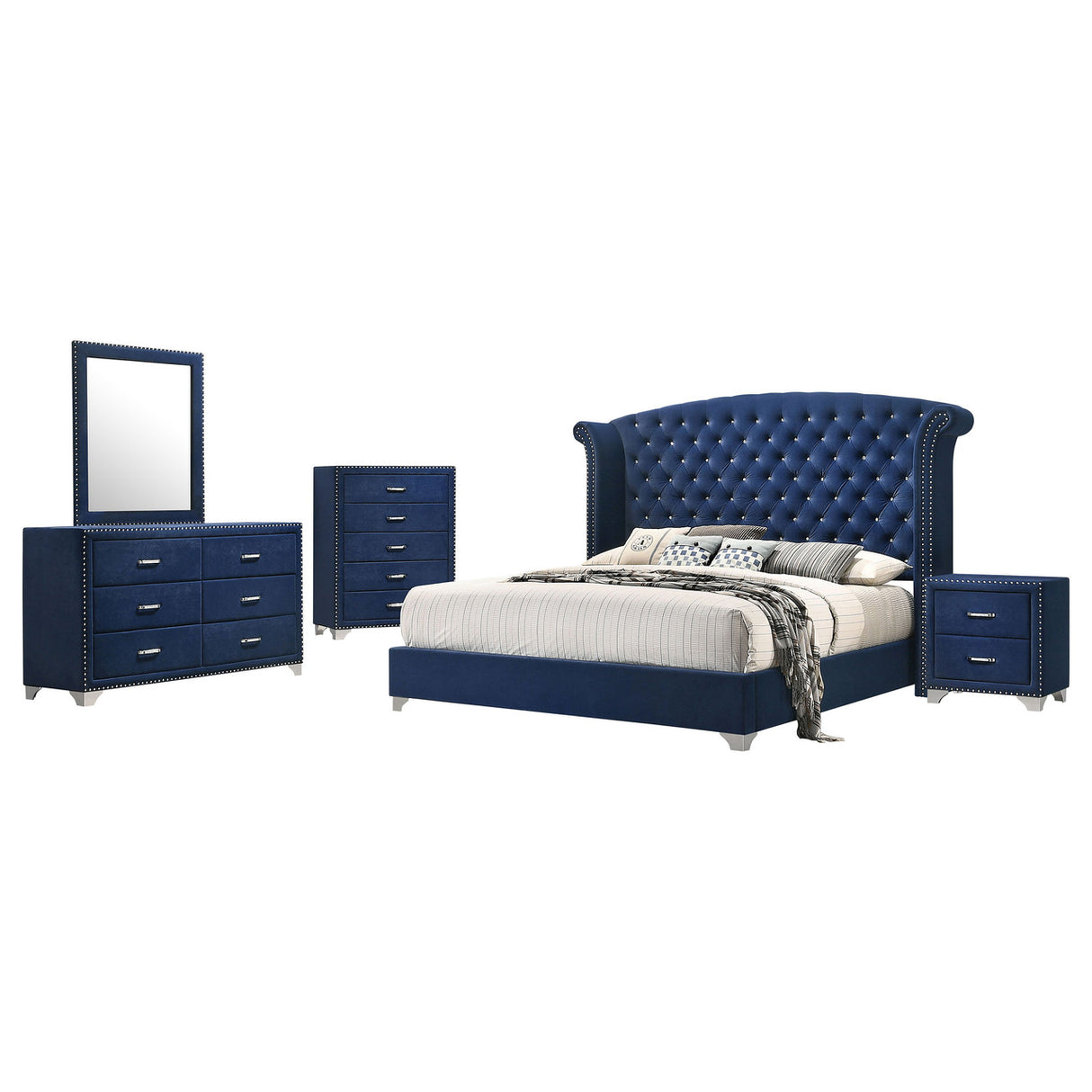 Melody 5-piece California King Tufted Upholstered Bedroom Set Pacific Blue