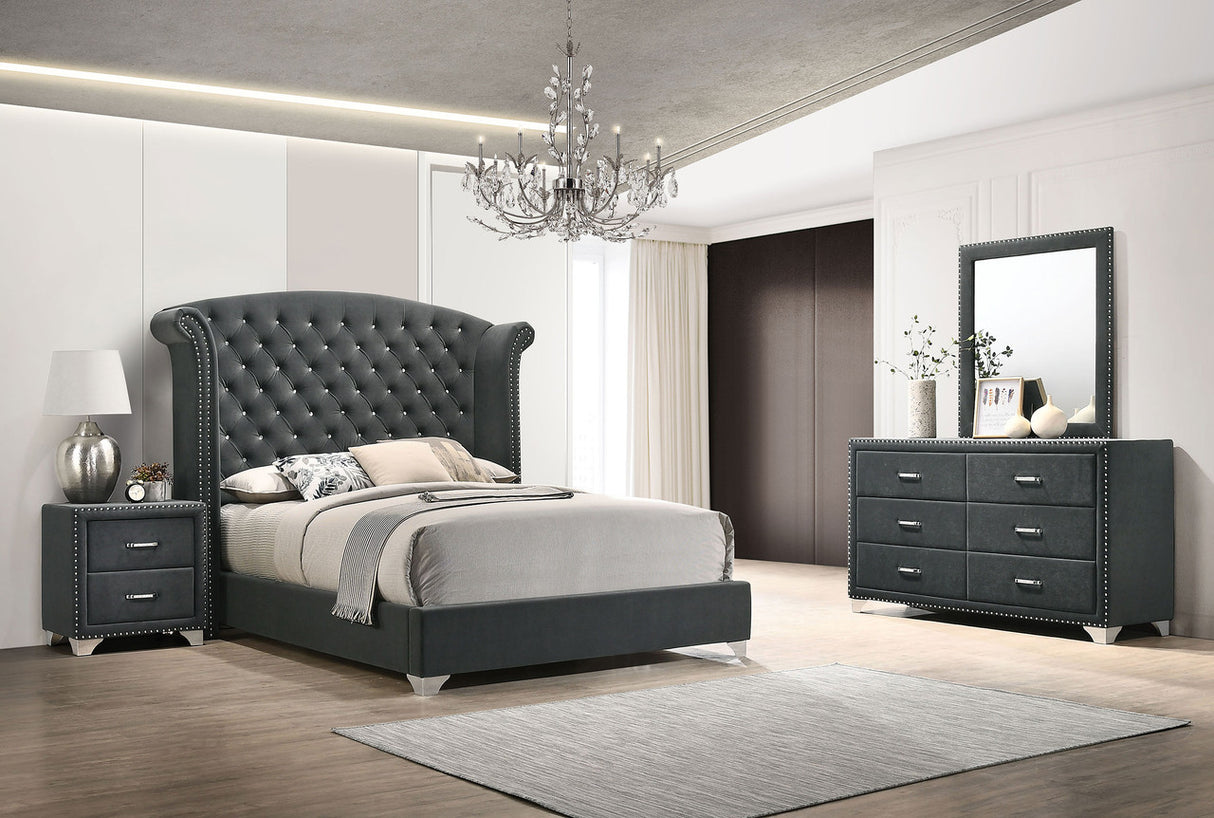 Melody 4-piece Eastern King Tufted Upholstered Bedroom Set Grey