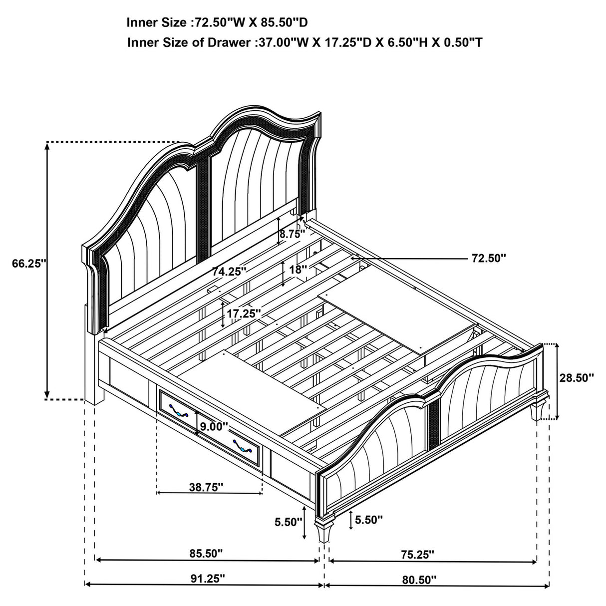 Evangeline 4-piece California King Storage Bed with LED Headboard Silver Oak and Ivory