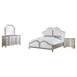 Evangeline 4-piece Upholstered Platform Eastern King Bedroom Set Ivory and Silver Oak