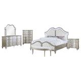 Evangeline 5-piece Upholstered Platform Eastern King Bedroom Set Ivory and Silver Oak