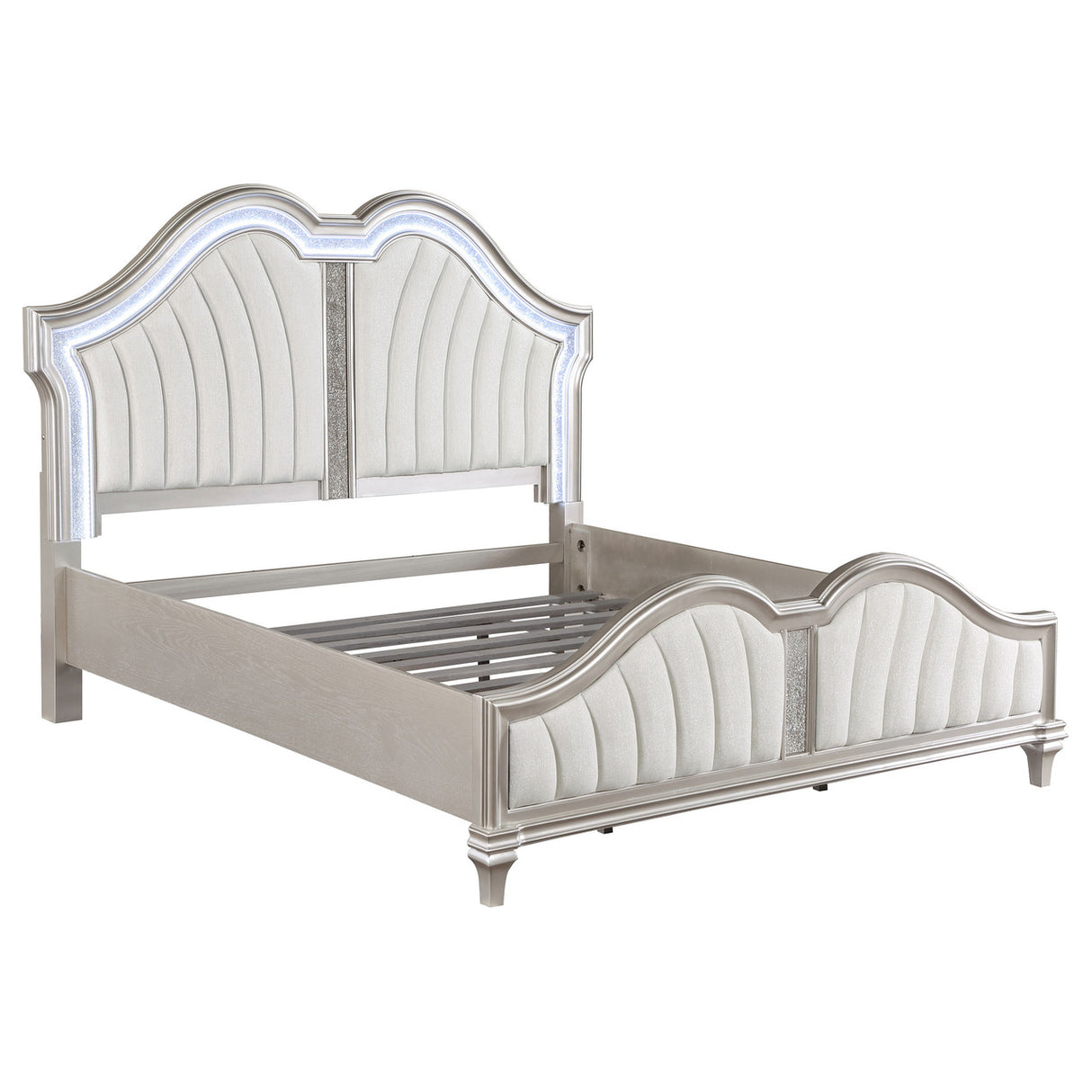 Evangeline 5-piece Upholstered Platform Eastern King Bedroom Set Ivory and Silver Oak